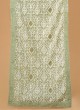 Pista Green Thread Embroidered Velvet Dupatta For Groom
